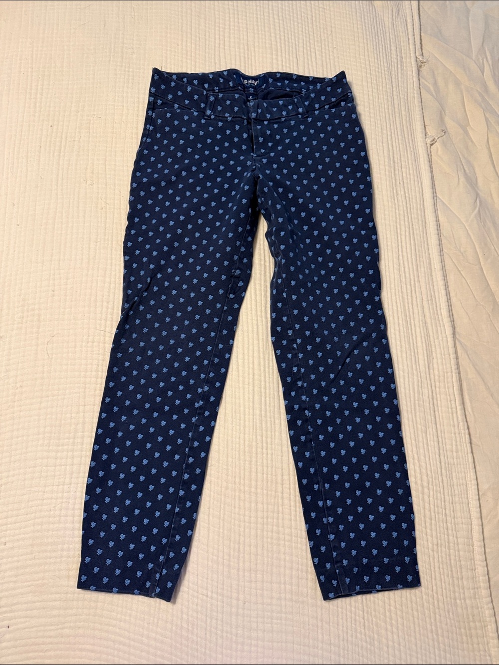 Old Navy Navy Stretch Trousers with Light Blue Heart Print